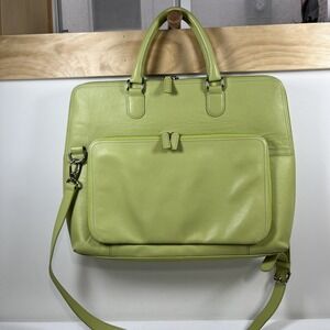 Levenger Blair Expandable Briefbag Green  Leather Laptop Bag Purse Office Career
